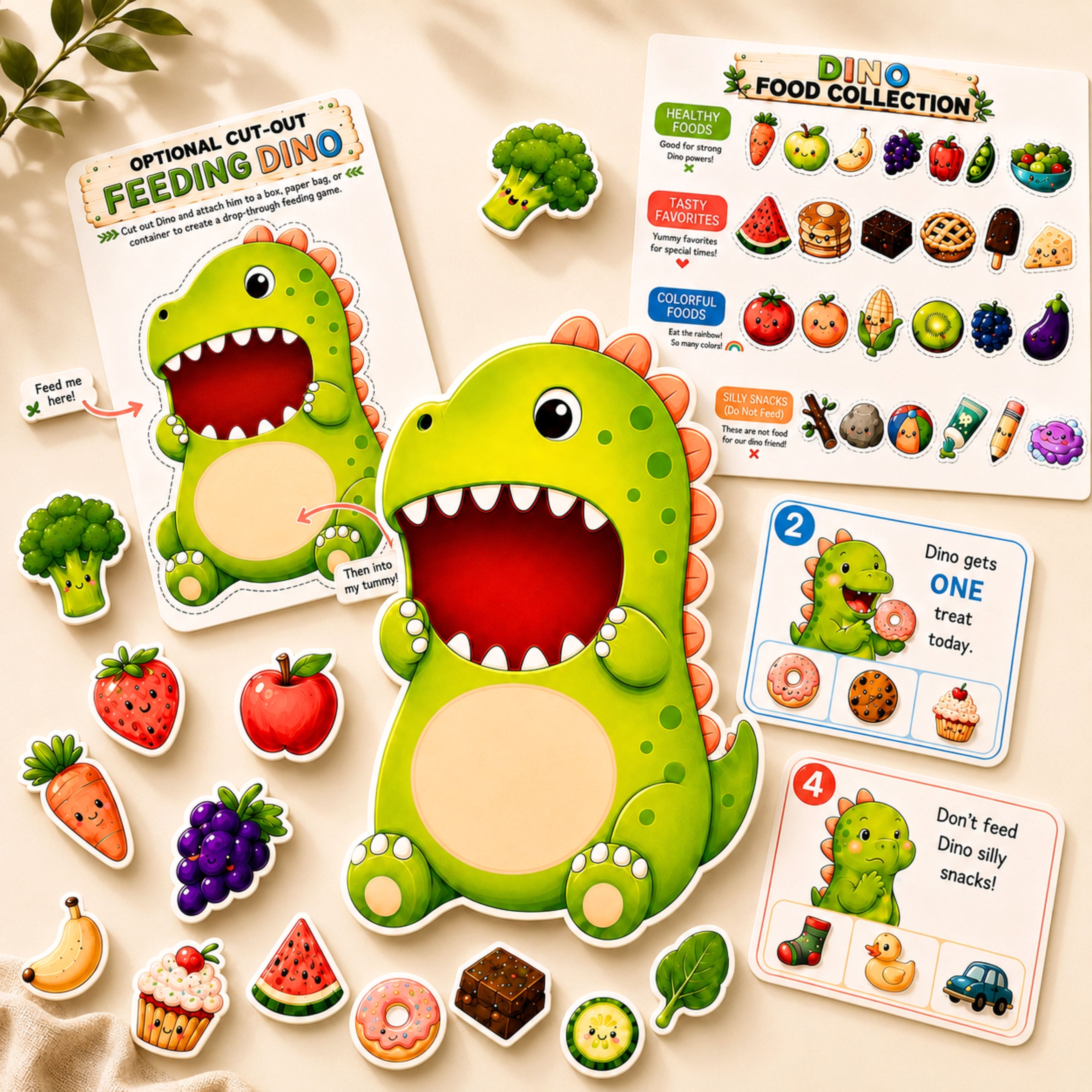 Feed the Dino | Printable Dinosaur Game for Toddlers & Preschoolers