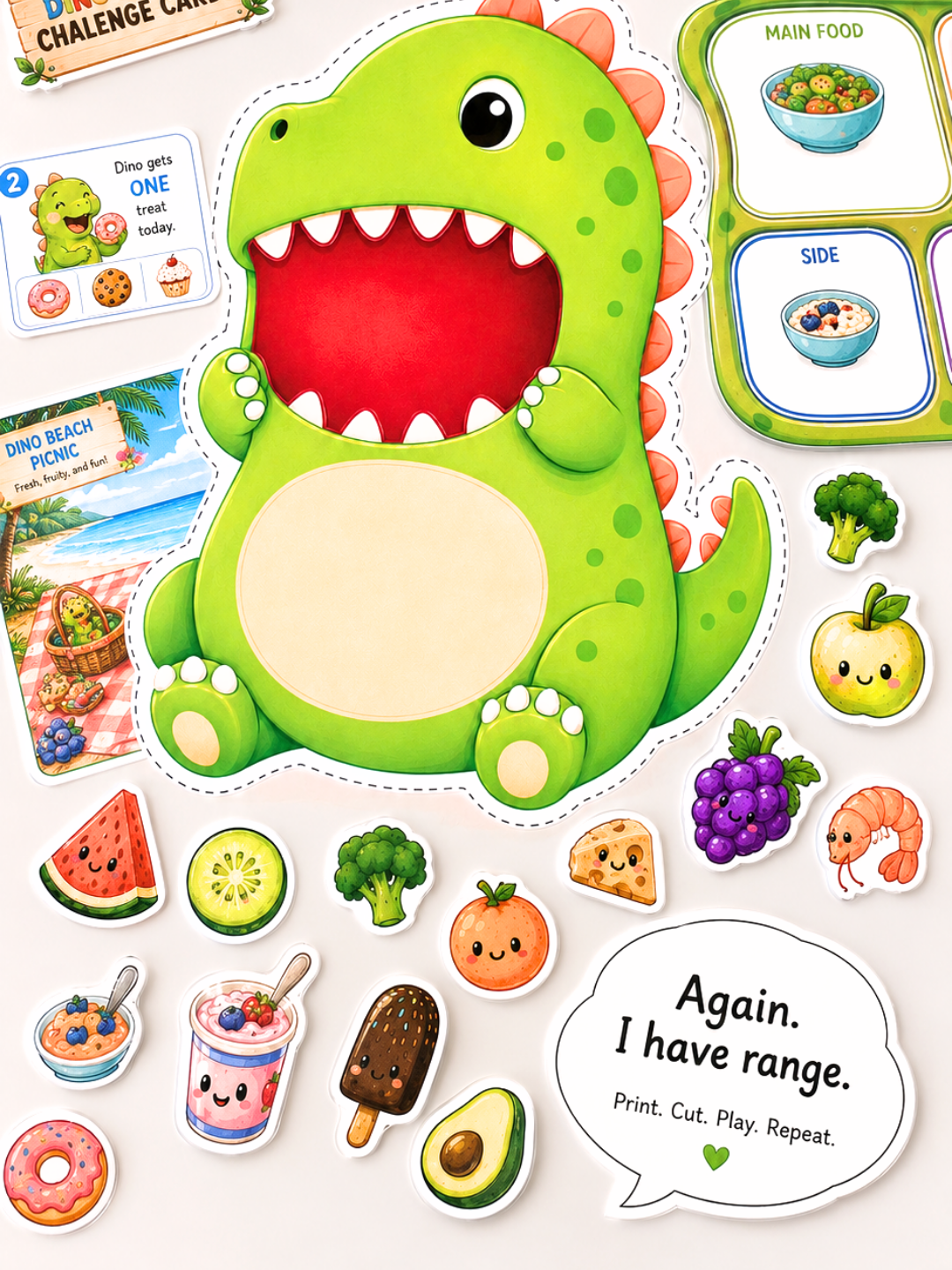 Feed the Dino | Printable Dinosaur Game for Toddlers & Preschoolers