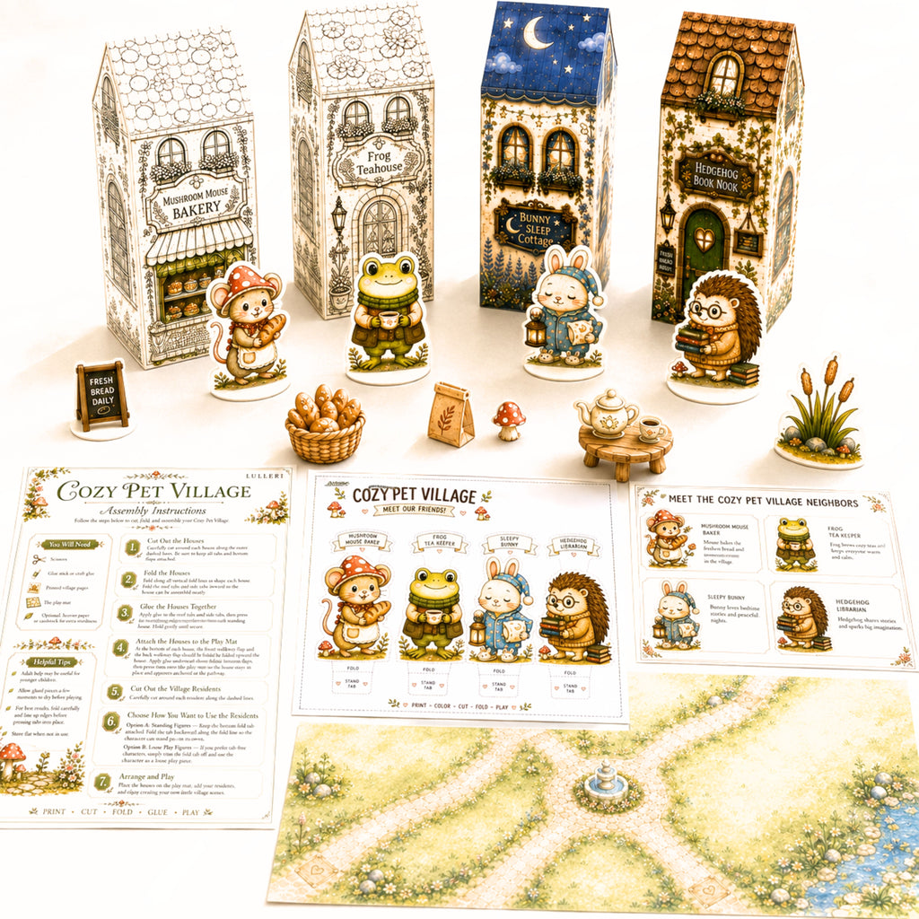 Cozy Pet Village | Printable Buildable Animal Village Play Set