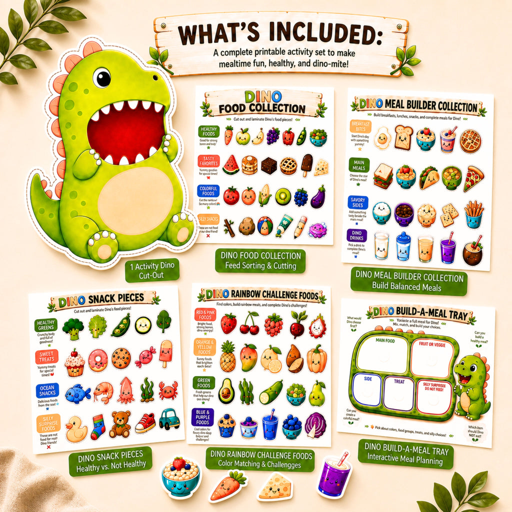 Feed the Dino | Printable Dinosaur Game for Toddlers & Preschoolers
