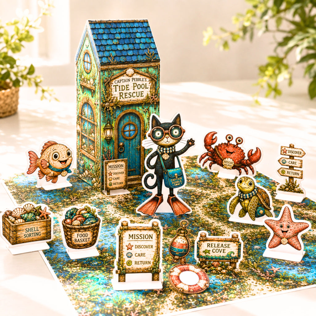 Captain Pebble’s Tide Pool Rescue | Printable Ocean Pretend Play Set