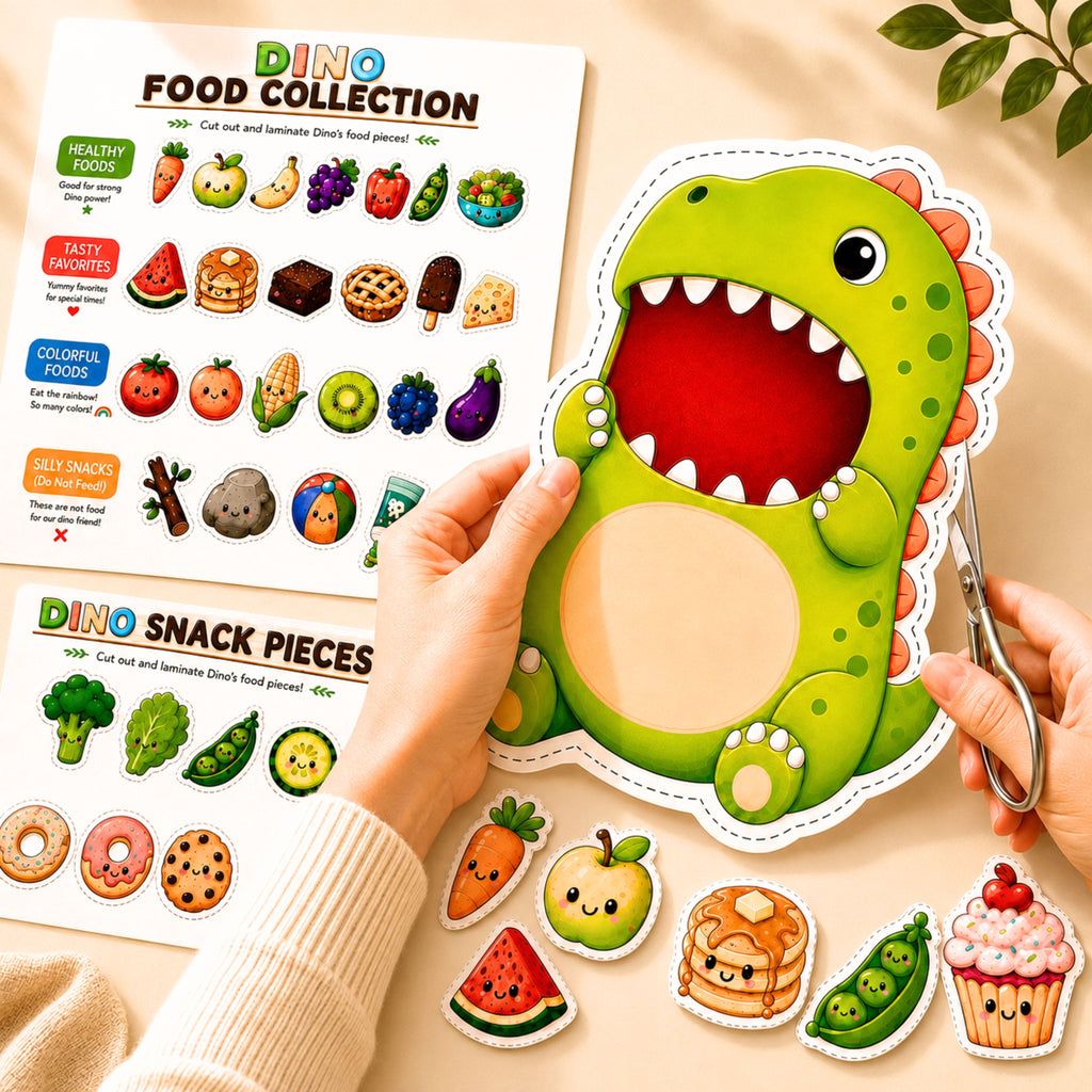 Feed the Dino | Printable Dinosaur Game for Toddlers & Preschoolers