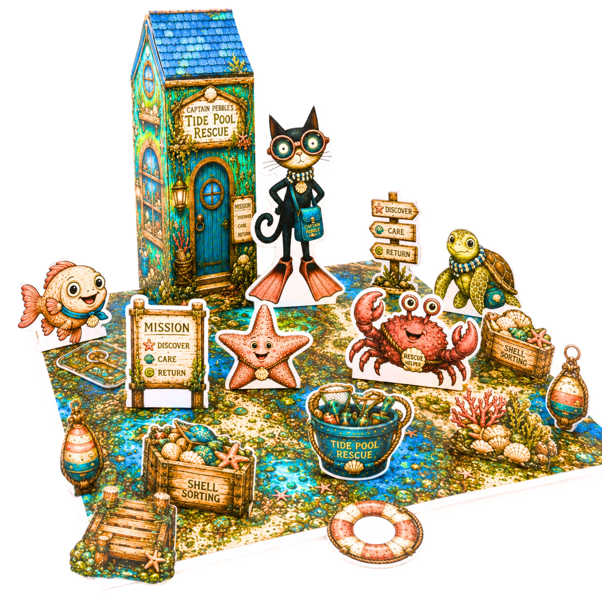 Captain Pebble’s Tide Pool Rescue | Printable Ocean Pretend Play Set