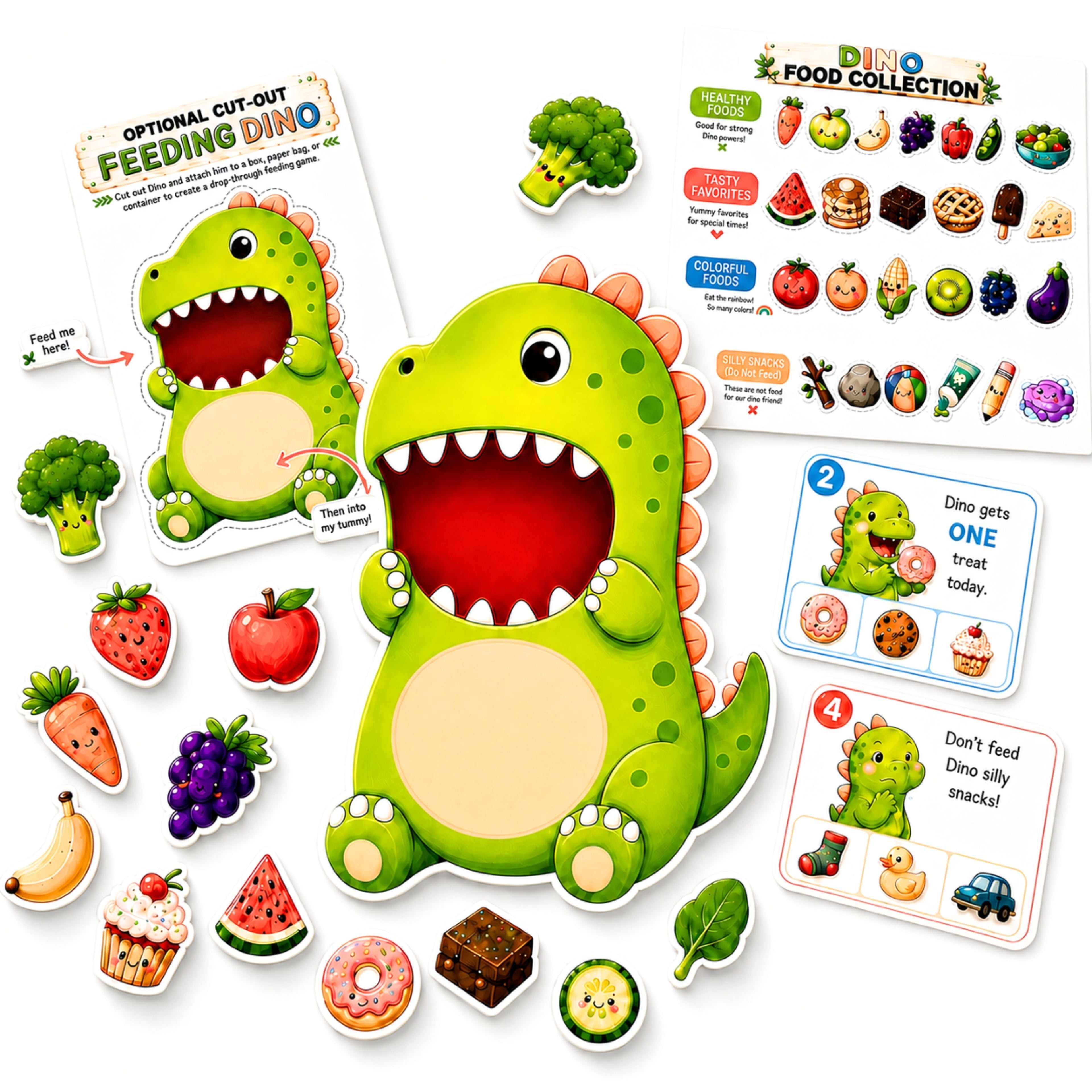 Feed the Dino | Printable Dinosaur Game for Toddlers & Preschoolers